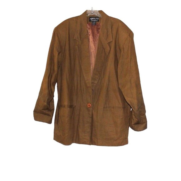 Vintage 80s Adolfo Blazer Golden Brown  Oversized Menswear Style Woman's Sz 14 - Picture 1 of 5